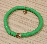 Bracelet élastiqué perles plates en polymère grandes - Vert Fluo
