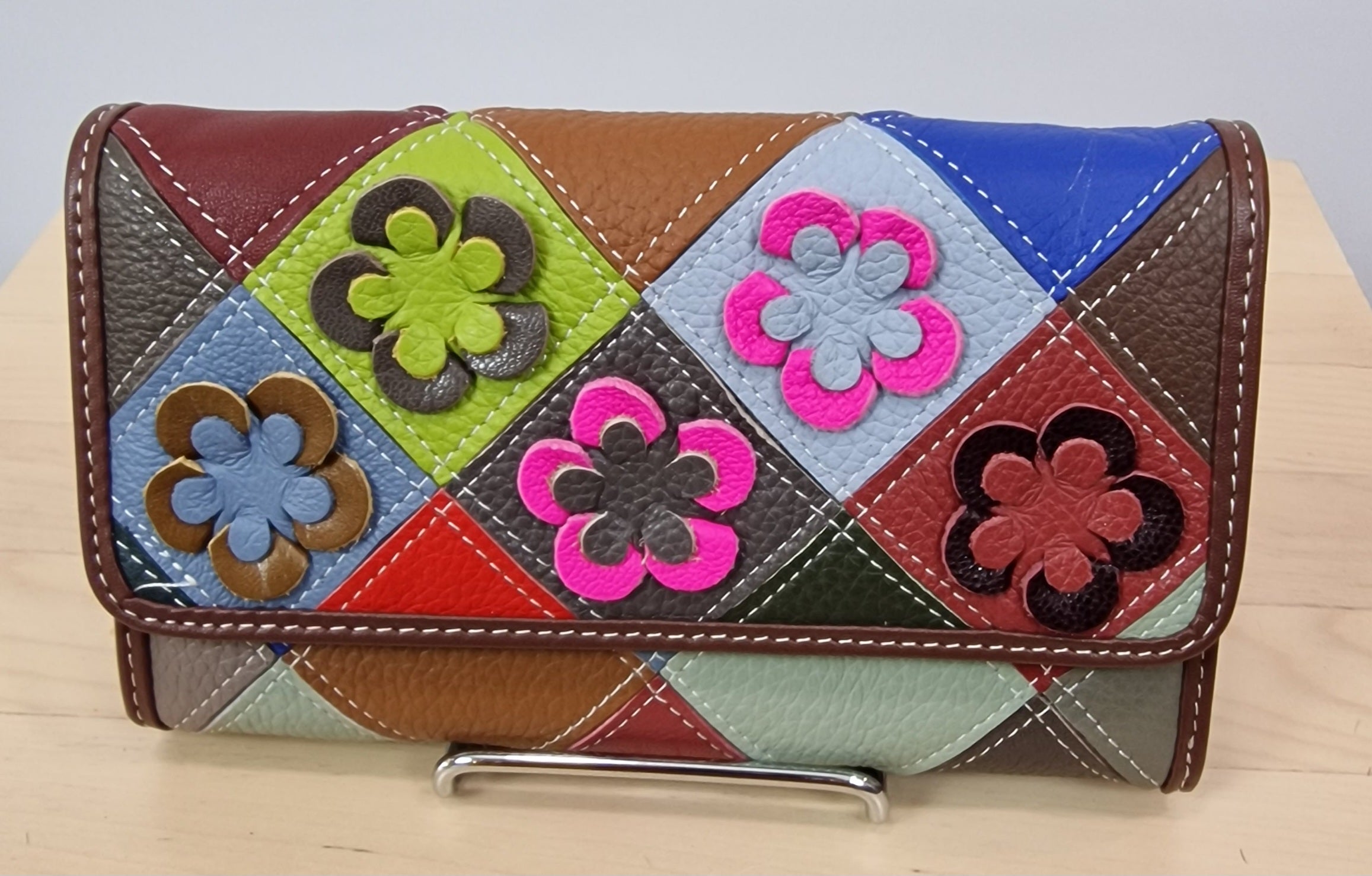 Portefeuille en cuir fleurs