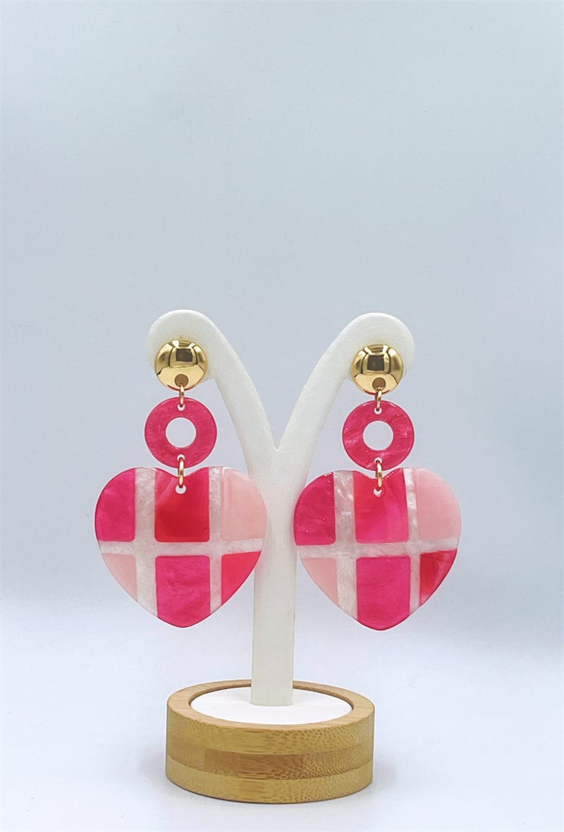 Boucles d'oreilles - Coeurs à carreaux
