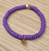 Bracelet élastiqué perles plates en polymère grandes - Mauve Fluo
