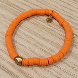 Bracelets orange fluo élastiqué perles plates en polymère - grandes