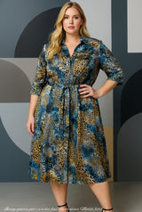 Robe chemise longue satinée - Panthère bleue