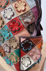 Sac à dos en cuir fleurs multicolores