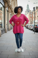 Pull grande fleur floquée