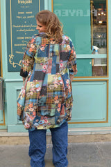 Robe chemise avec patch work en jeans