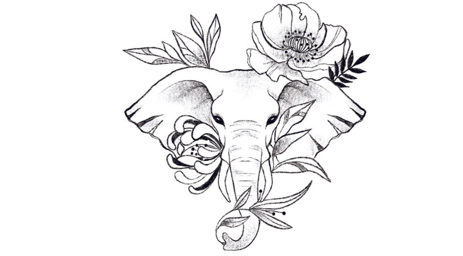 Tattoo Lovely - Tête d'éléphant floral