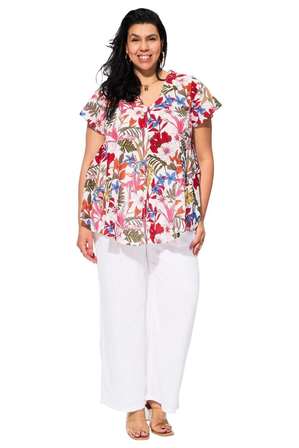 Tunique évasée fleurs multicolores