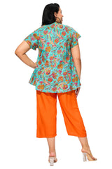 Tunique évasée fleurs orange et fuchsia