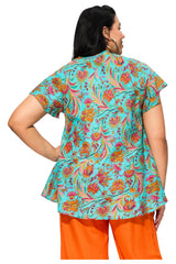 Tunique évasée fleurs orange et fuchsia