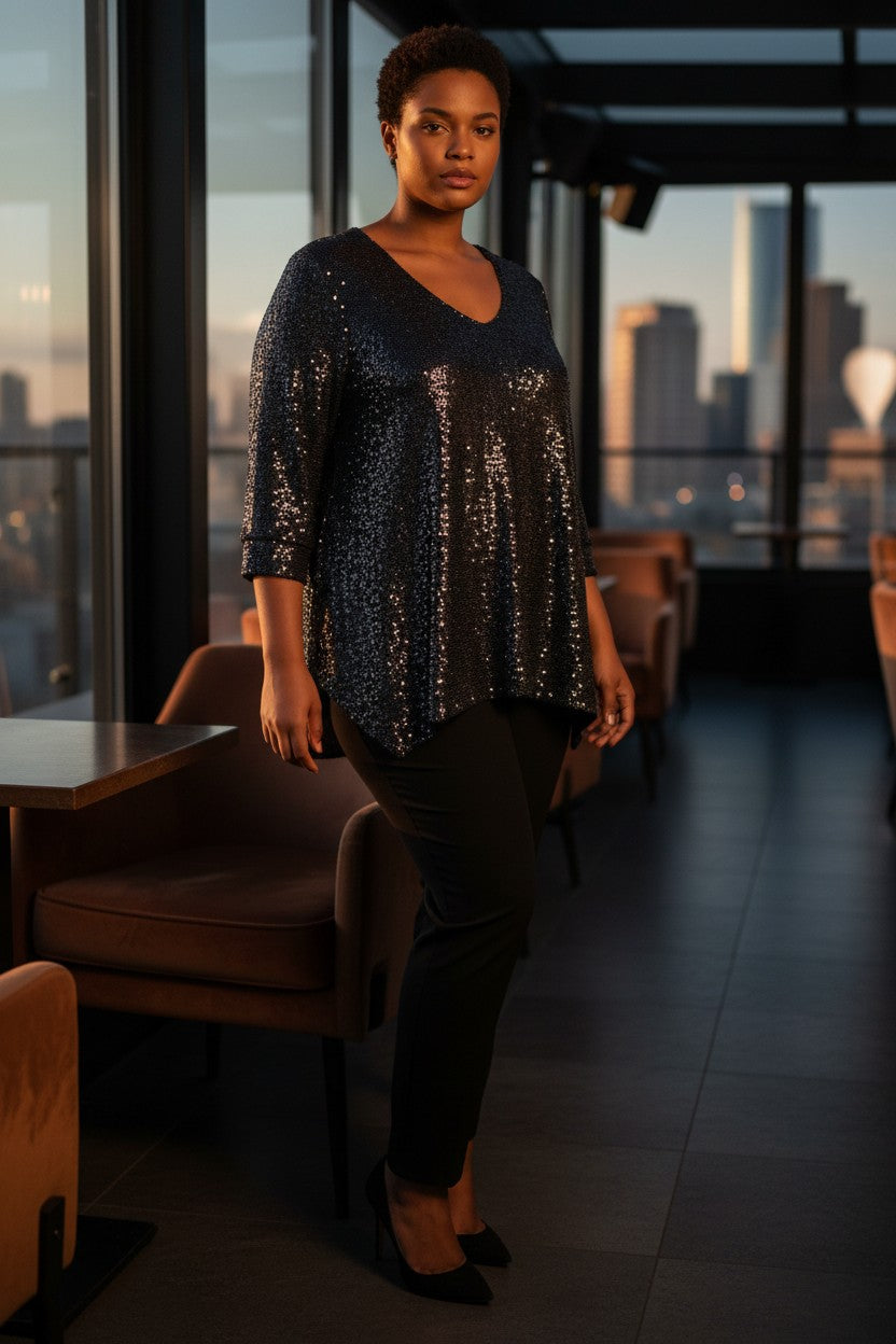 Tunique KATY Courte Pailletée - Noire
