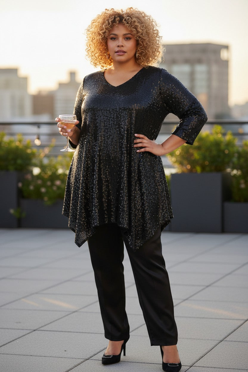 Tunique KATY Longue pailletée - Noire