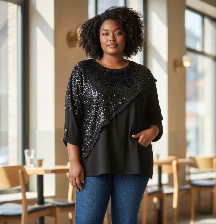 Tunique bi-matière avec velours et sequins