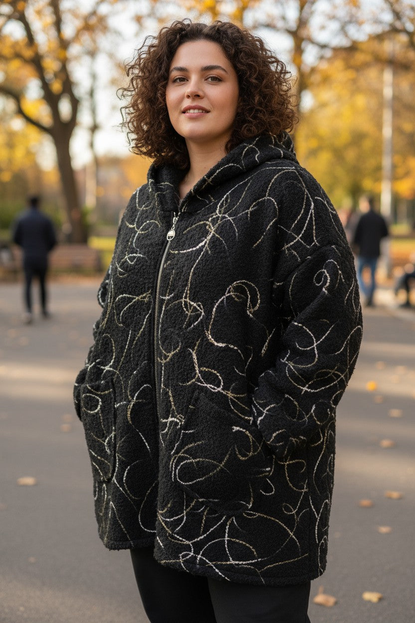 Manteau à capuche - laine bouillie brodée