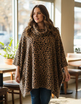 Pull KATY col boule - Léopard poilu