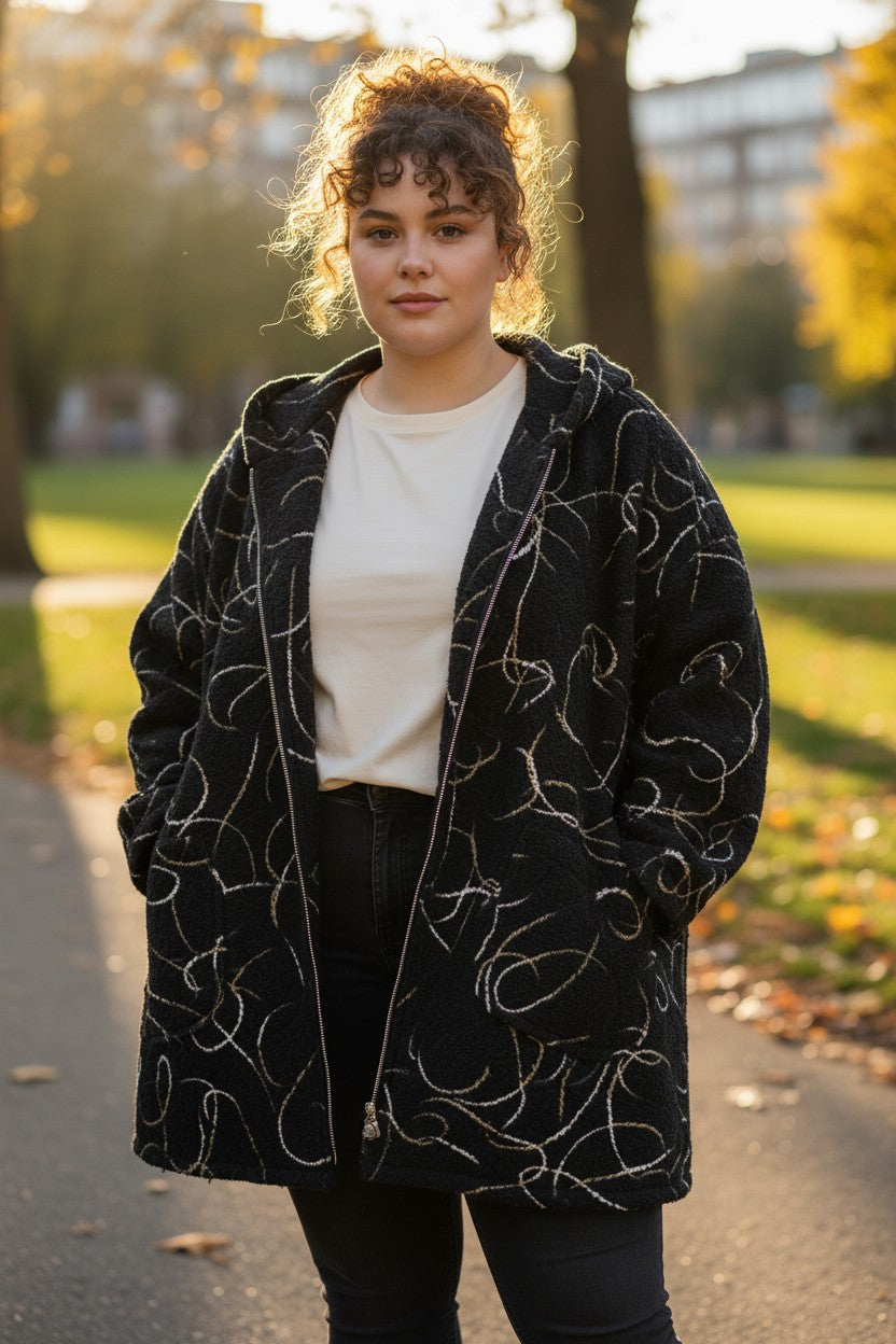 Manteau à capuche - laine bouillie brodée