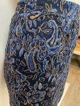 Jupe taille élastique fleurs bleues et dorées