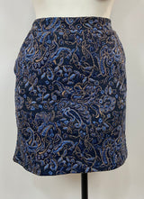 Jupe taille élastique fleurs bleues et dorées