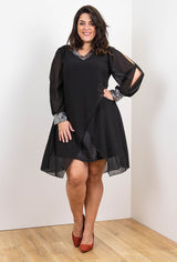 Robe de Fête - Voilage et brillants col/poignets