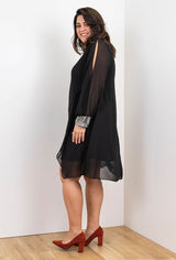 Robe de Fête - Voilage et brillants col/poignets