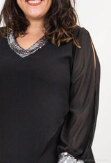 Robe de Fête - Voilage et brillants col/poignets