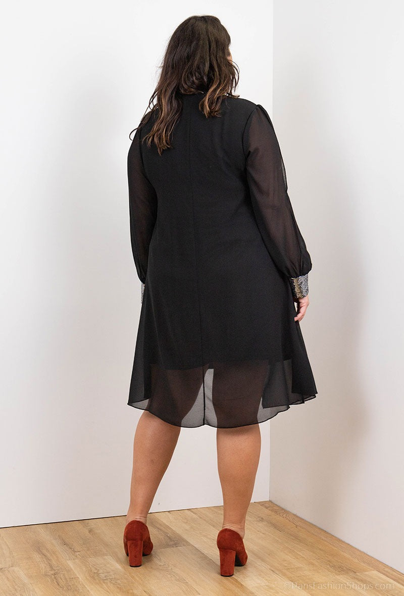 Robe de Fête - Voilage et brillants col/poignets