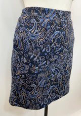 Jupe taille élastique fleurs bleues et dorées