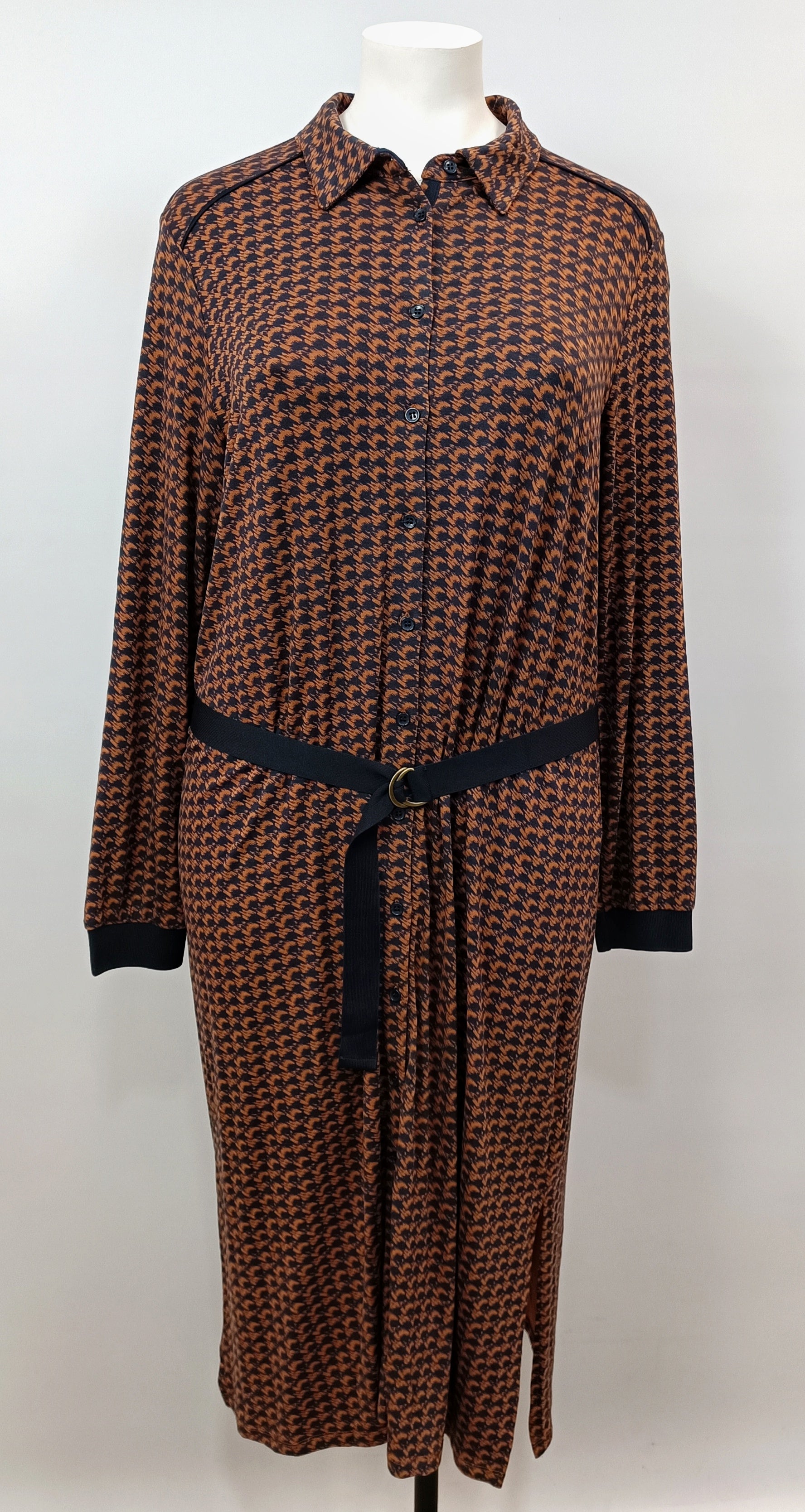 Robe chemise manches longues - Bleu Marine et Brun