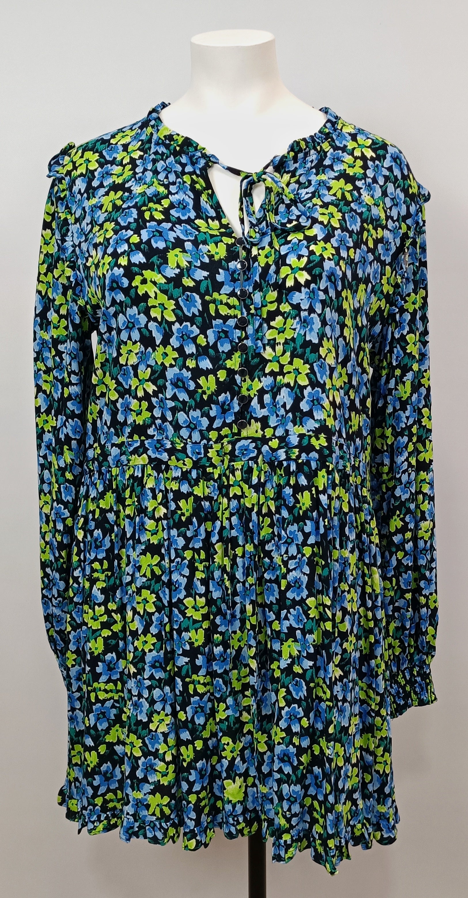 Robe courte fleurs vertes et bleues - GEORGIA