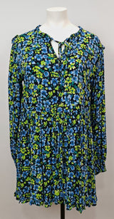 Robe courte fleurs vertes et bleues - GEORGIA