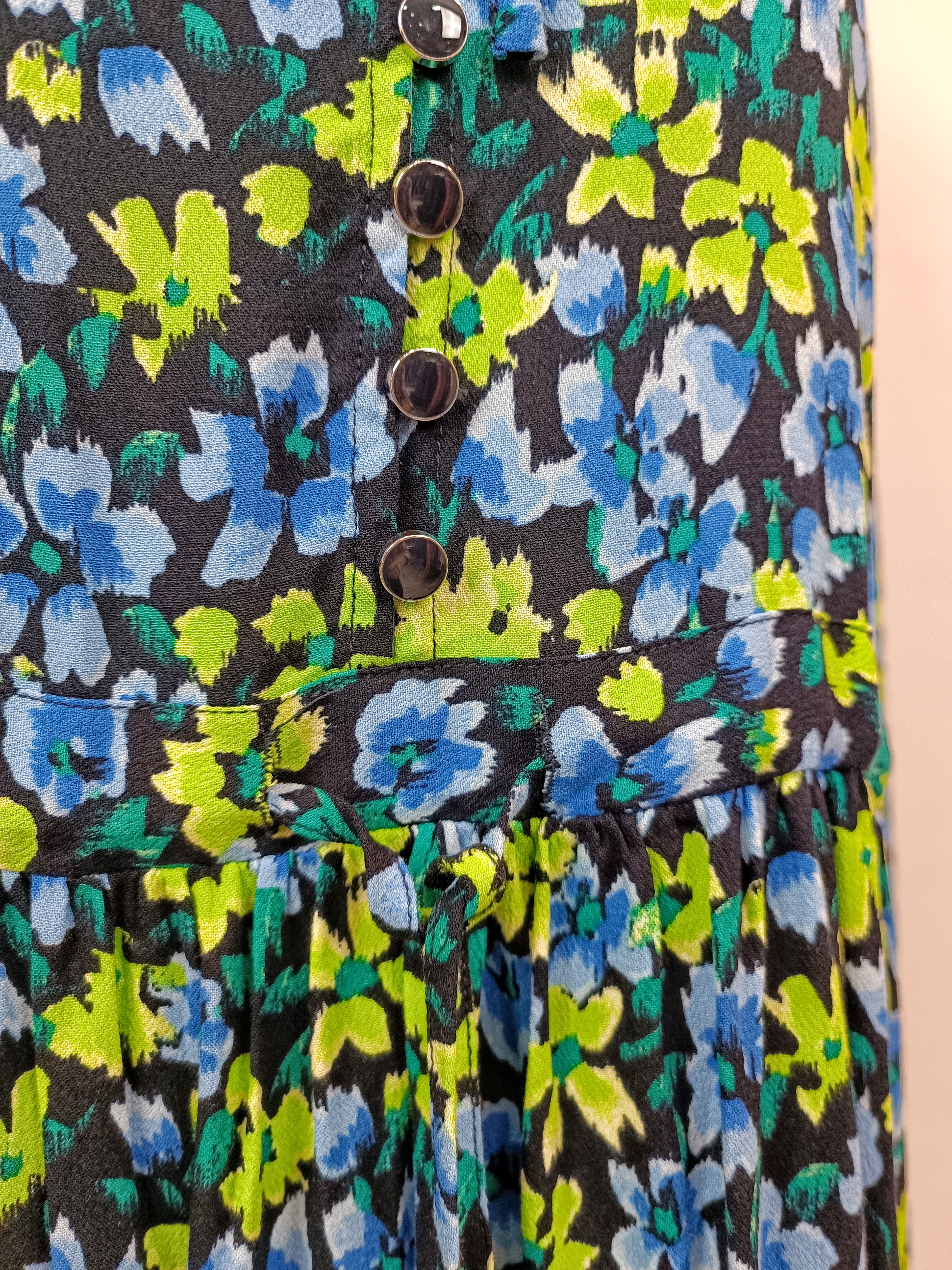 Robe courte fleurs vertes et bleues - GEORGIA