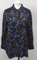 Chemisier bleu marine Fleurs bleu et marron