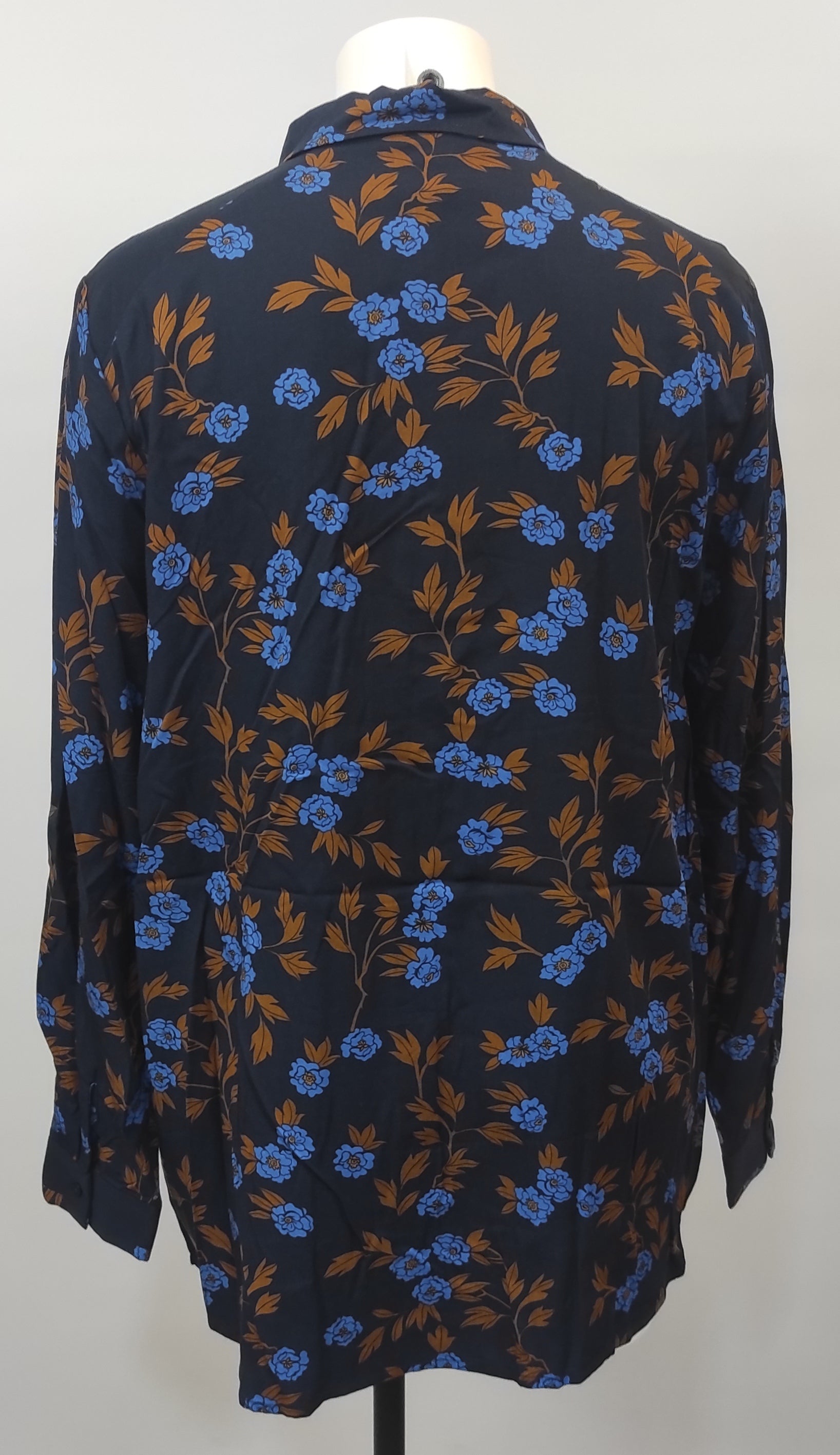 Chemisier bleu marine Fleurs bleu et marron