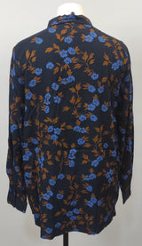 Chemisier bleu marine Fleurs bleu et marron