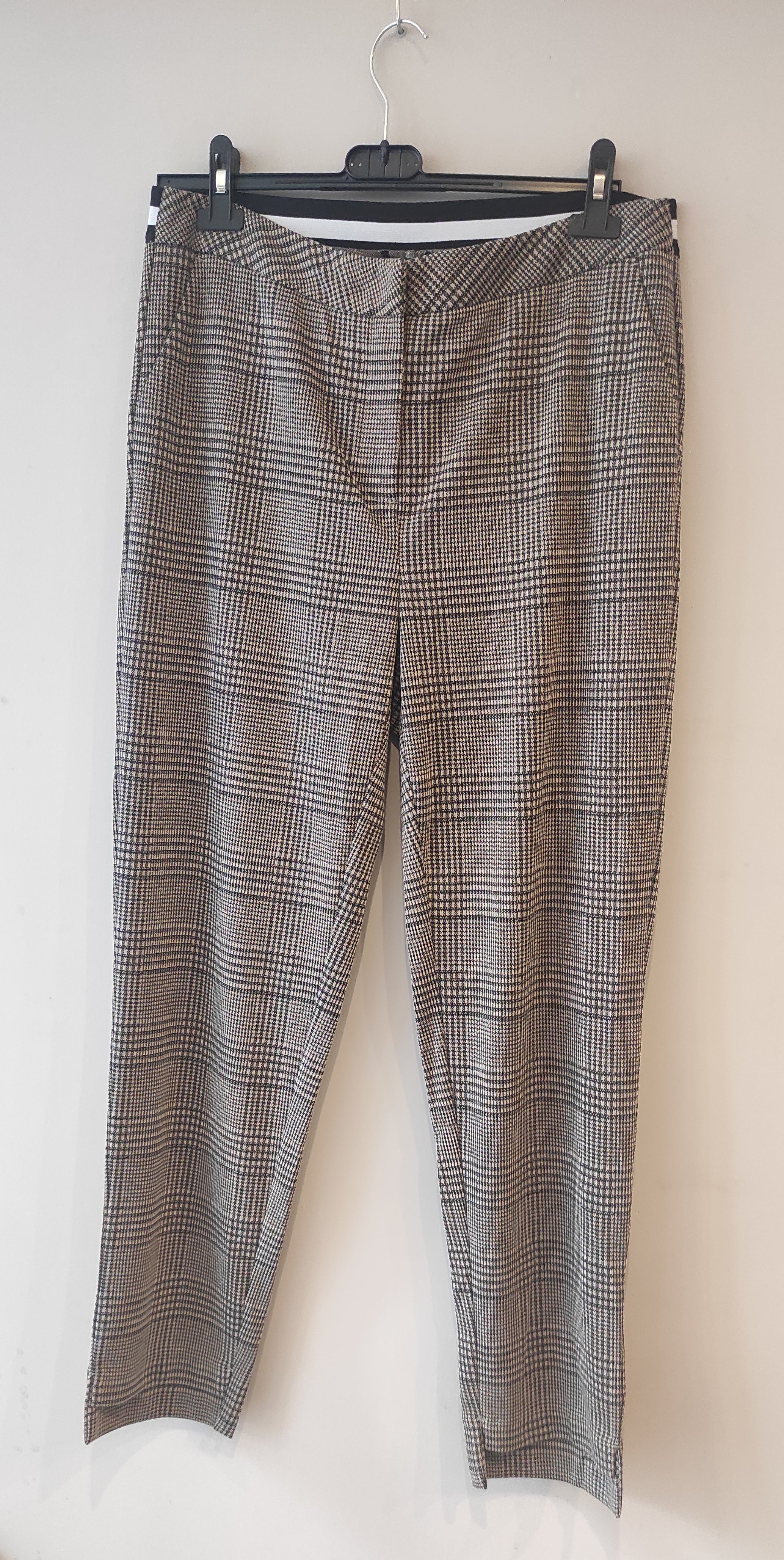 Pantalon taille élastique beige et noir à carreaux