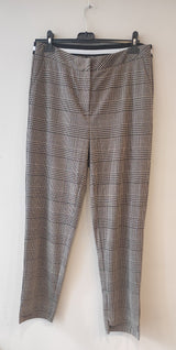 Pantalon taille élastique beige et noir à carreaux