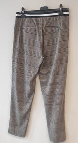 Pantalon taille élastique beige et noir à carreaux