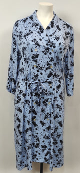 Robe portefeuille bleu ciel avec fleurs noires