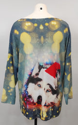 Pull imprimé Noël - Husky bonnet de Noël