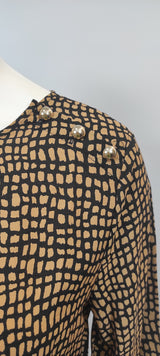 Tunique col rond noir et camel petits carreaux