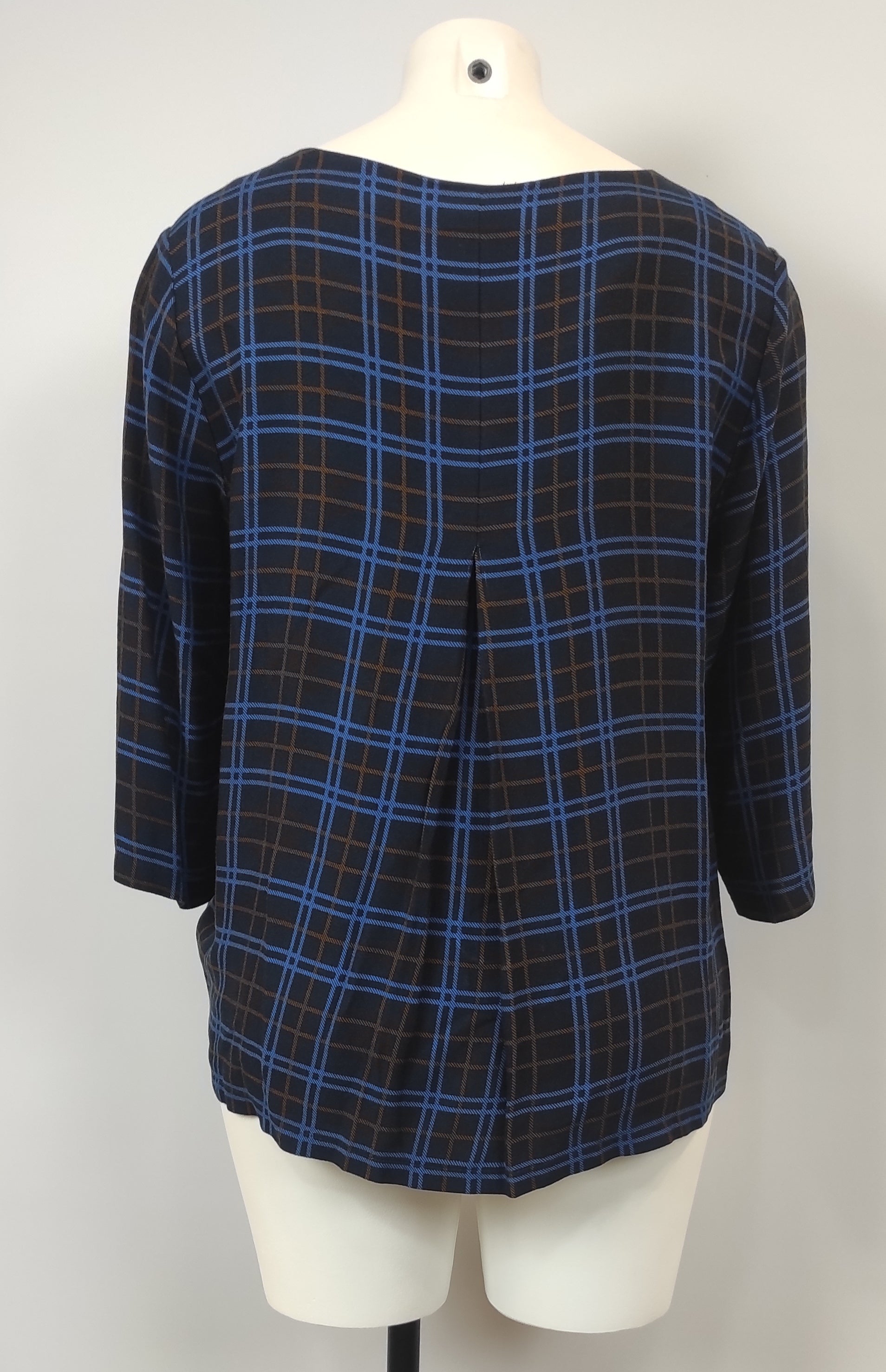 Tunique col rond bleu marine  carreaux bruns