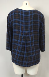 Tunique col rond bleu marine  carreaux bruns