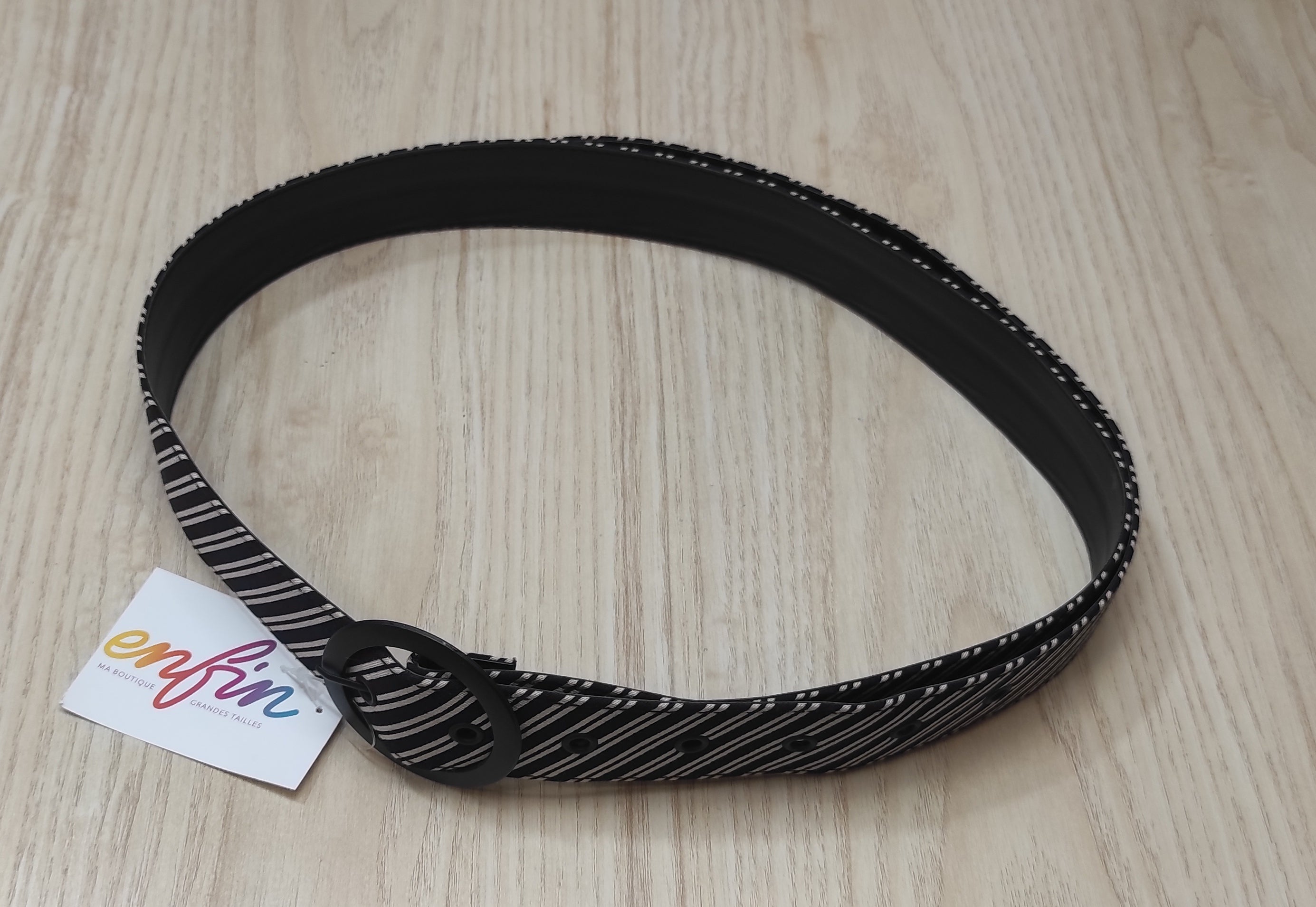 Ceinture rayée beige et noir