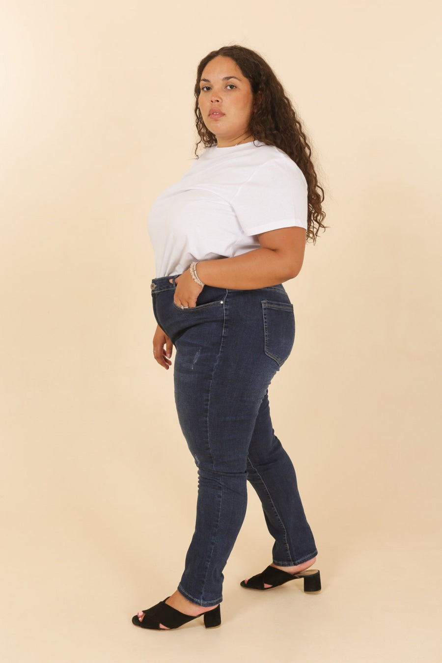 Pantalon Jean Bleu Foncé stretch - bouton