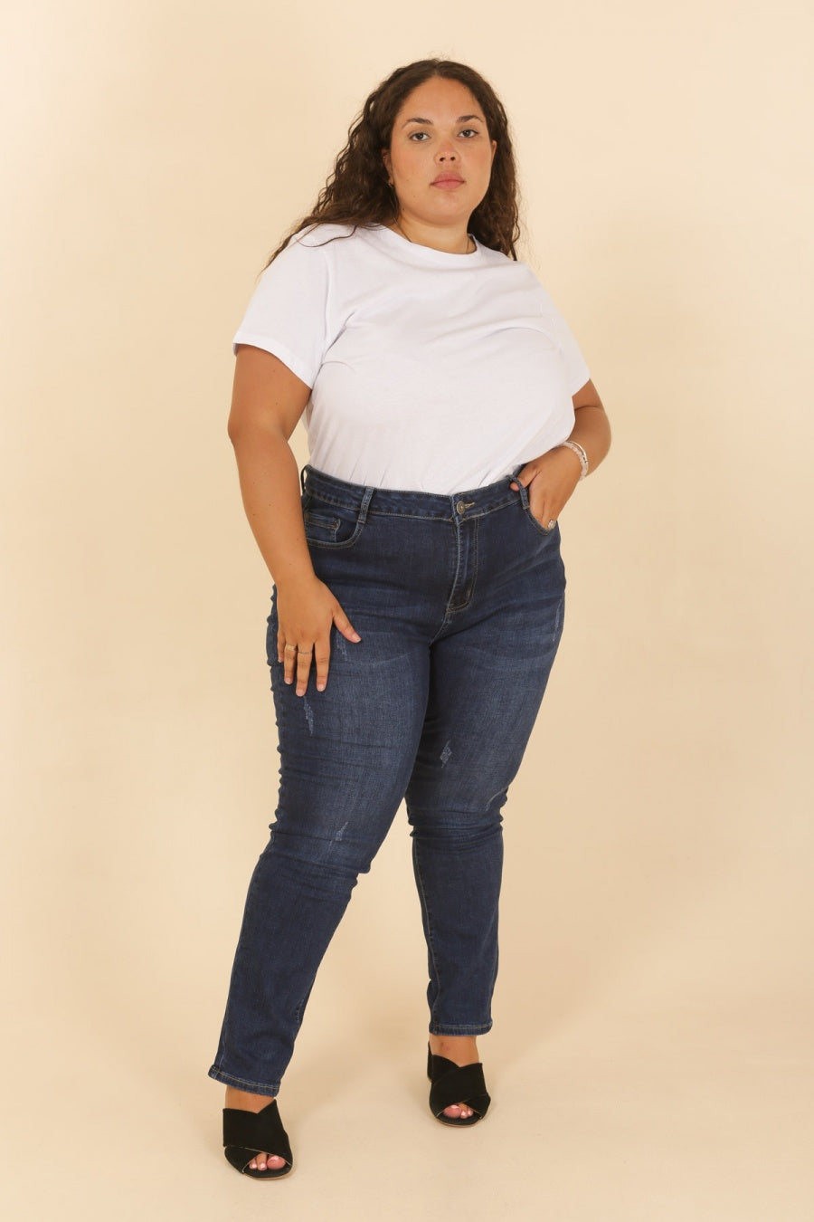Pantalon Jean Bleu Foncé stretch - bouton
