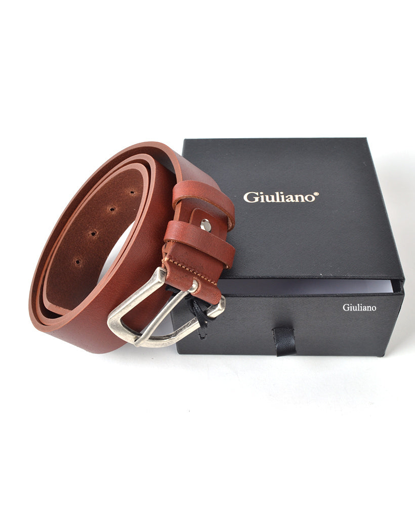Ceinture en cuir avec coffret - boucle arrondie